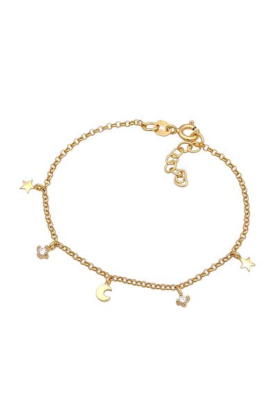 ELLI Kinder-Stern-Mond-Anhänger-Armband aus 925er-Sterlingsilber mit Zirkoniumkristall