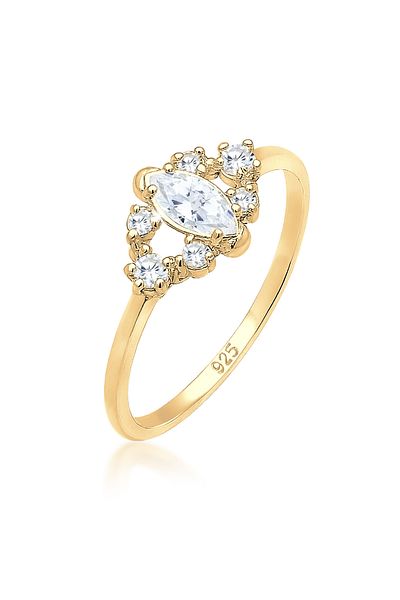 ELLI Ring Women Floral Motif Playful With Zirconia Crystals In 925 Sterling Silver