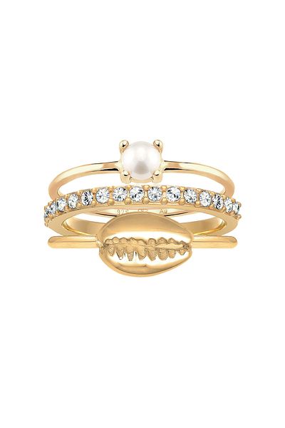 ELLI Ring Ladies Stacked Shell Set With Freshwater Cultured Pearls And Crystals In 925 Sterling Silver Go