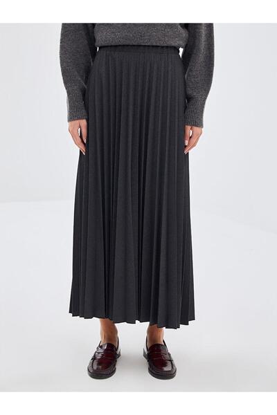 LC Waikiki Gray Women's Pleated Skirt with Elastic Waist