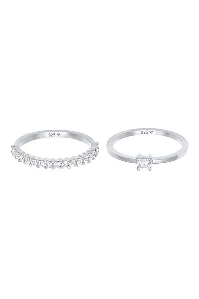 ELLI Inel pentru dama Solitar de logodnă infinit cu cristale de zirconiu, în argint 925 placat cu aur