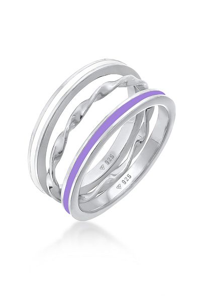 ELLI Inel pentru dama Basic Trio Twisted Set de 3 cu email violet din argint 925