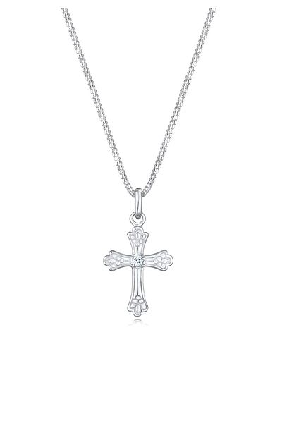 ELLI Dámský elegantní náhrdelník s křížkem a diamanty (0,03 karátu) ze sterlingového stříbra 925