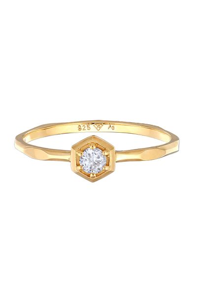 ELLI Ring Ladies Solitaire Geo Octagon With Zirconia Crystal In 925 Sterling Silver