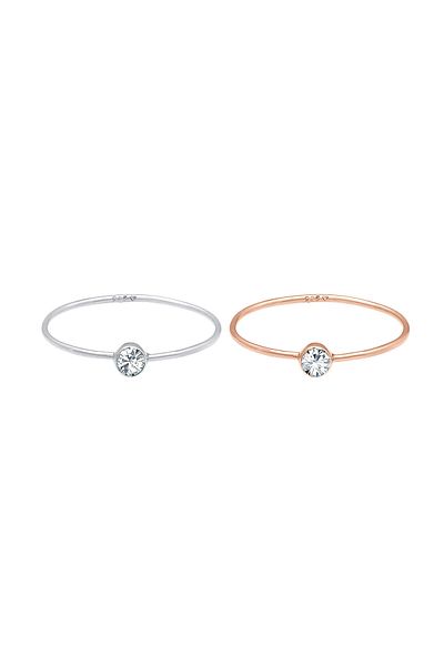 ELLI Ygıc 2'li Set für Damen, Solitaire Basic zweifarbige Kristalle 925 Karakayalar Silber Gold Pl