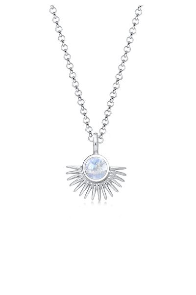 ELLI Halskette Damen Fächeranhänger mit Mondstein aus 925 Sterling Silber
