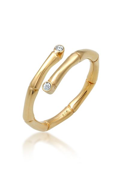 ELLI Ring Ladies Bamboo Tropical Trend With Crystals In 925 Sterling Silver Gold Plated