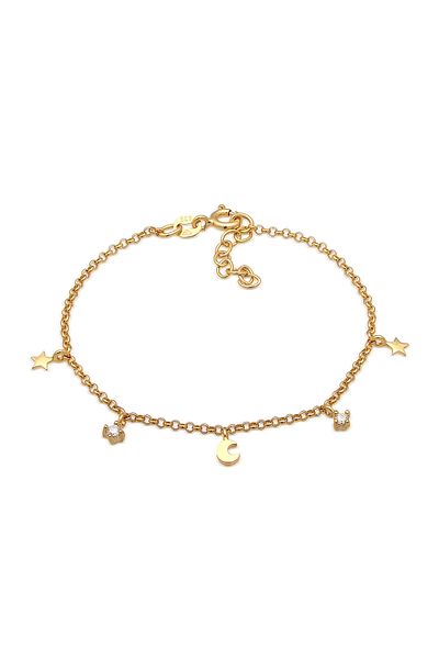 ELLI Kinder-Stern-Mond-Anhänger-Armband aus 925er-Sterlingsilber mit Zirkoniumkristall