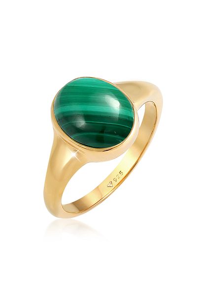 ELLI Eleganter grüner Damenring aus Malachit – 925er Sterlingsilber, vergoldet
