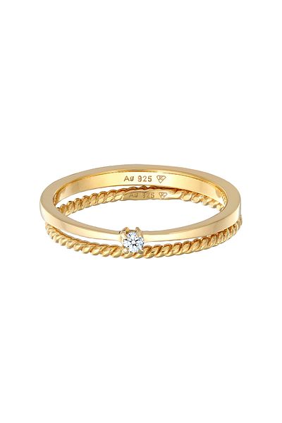 ELLI Dámský prsten - Solitaire Twisted, sada 2 diamantů, stříbro 925