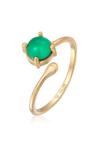 ELLI Ring Premium Ring Ladies Statement Open With Agate In 925 Sterling Silver Gold-plated