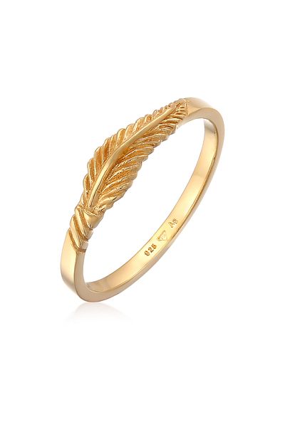 ELLI Ring Ladies Feather Boho Trend Festival In 925 Sterling Silver Gold Plated
