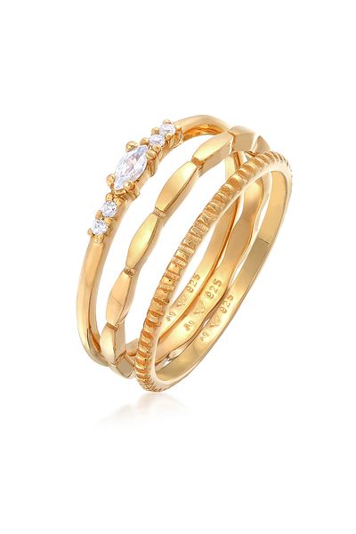 ELLI Ring Ladies Stack Marquise Basic Set With Zirconia Crystals In 925 Sterling Silver