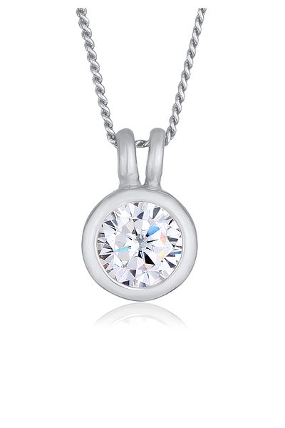 ELLI Colier de damă Solitaire cu pandantiv rotund clasic cu cristal de zirconiu din argint 925