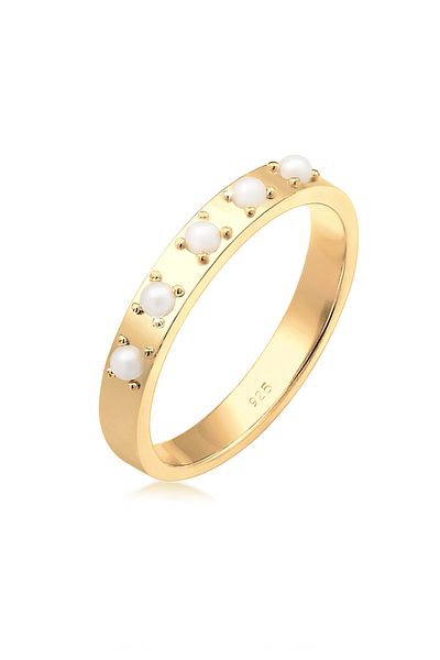 ELLI Ring Women Elegant Plain with Synthetic Pearls in 925 Sterling Silver