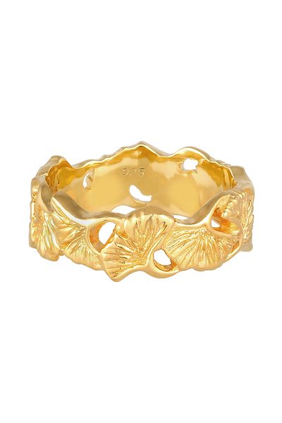 ELLI Ring Ladies Band Ginkgo Leaf Tropical Summer Trend In 925 Sterling Silver Gold Plated