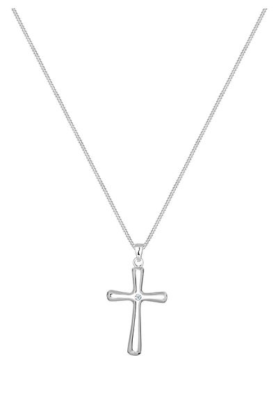 ELLI Náhrdelník Dámský křížový přívěsek klasický s diamantem (0,03 CT) ze stříbra 925