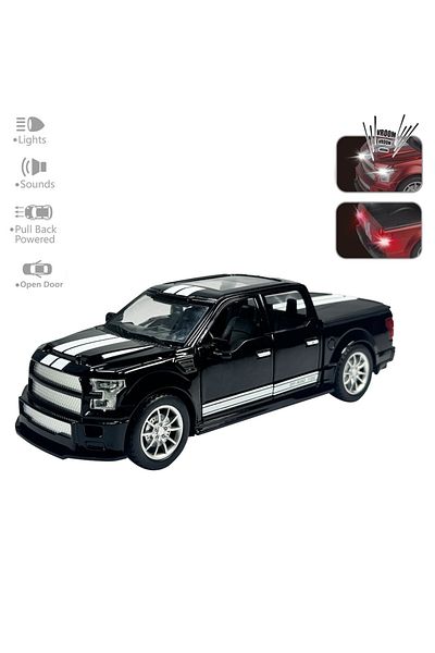 FEN TOYS فورد F-350 بيك اب للطرق الوعرة أسود 1:22 نموذج معدني للسيارة مزود بباب صوتي خفيف وصندوق قابل للفتح