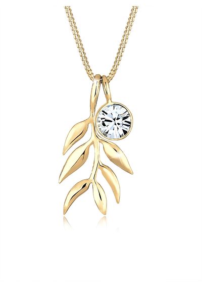 ELLI Necklace Ladies Olive Leaf Branch With Crystal In 925 Sterling Silver