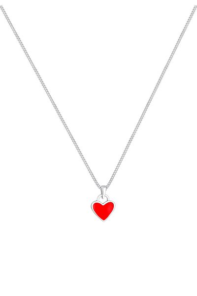 ELLI Halskette Kinder Herz-Anhänger süß mit Emaille rot in 925 Sterling Silber