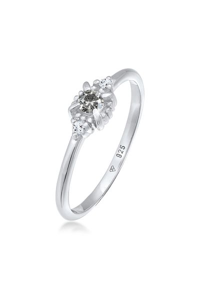 ELLI Ring Damen Solitärring Salz-Pfeffer mit Diamant (0,11 CT.) und Topas Edelstein in 925 Sterling Silber