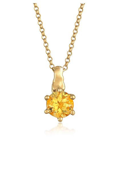 ELLI Solitaire-Halskette für Damen – 925er Sterlingsilber mit Citrin-Edelsteinen und vergoldetem Finish