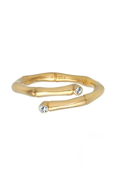 ELLI Ring Ladies Bamboo Tropical Trend With Crystals In 925 Sterling Silver Gold Plated