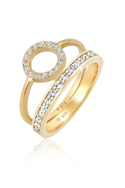 ELLI Ring Ladies Band Ring Duo Memorie Circle Geo Timeless With Crystals In 925 Sterling Silver