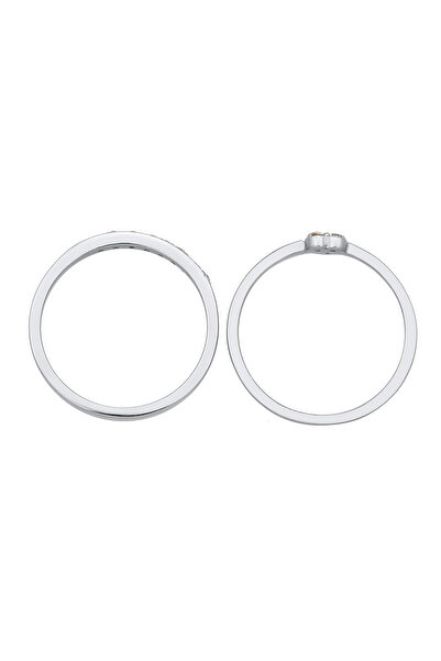 ELLI Inel de damă cu inimă Memoire, set de 2, cu cristale de zirconiu din argint 925