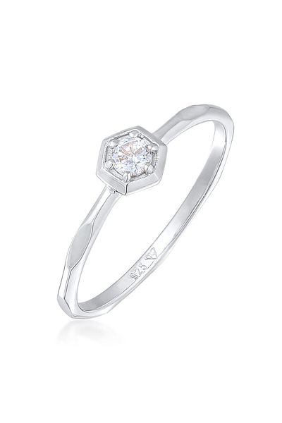 ELLI Inel Doamnă Solitaire Geo Octogon Cu Cristal Zirconiu În Argint Sterling 925