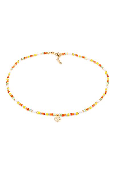 ELLI Necklace Ladies Choker Peace Pendant Beads Boho In 925 Sterling Silver Gold Plated
