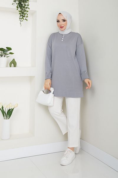 Pamuk Butik Women's Mercerized Knitwear Tunic with Stone Detail