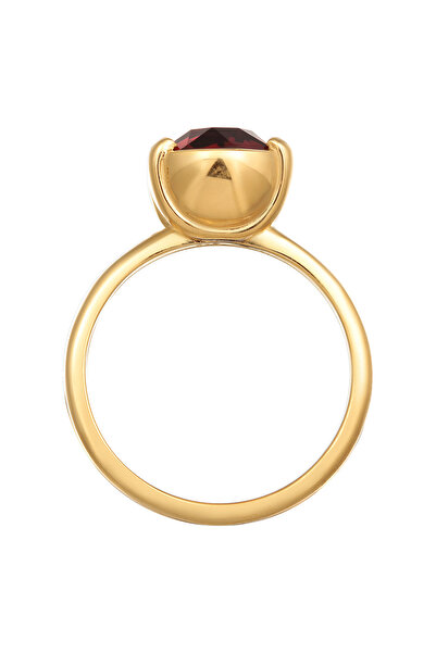 ELLI Ring Ladies Solitaire Elegant with Crystals dark red in 925 sterling silver gold plated