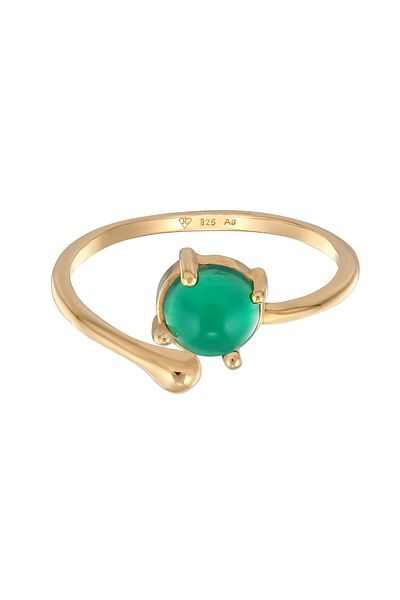 ELLI Ring Premium Ring Ladies Statement Open With Agate In 925 Sterling Silver Gold-plated