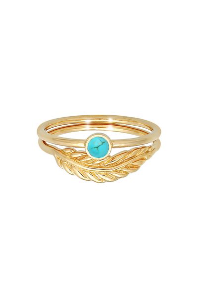 ELLI Ring Ladies Set Feather Howlite Turquoise Boho Summer Trend In 925 Sterling Silver