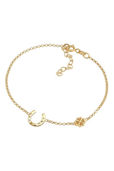 Nenalina Bracelet Ladies Horseshoe Shamrock Luck Adjustable With Enamel In 925 Sterling Silver