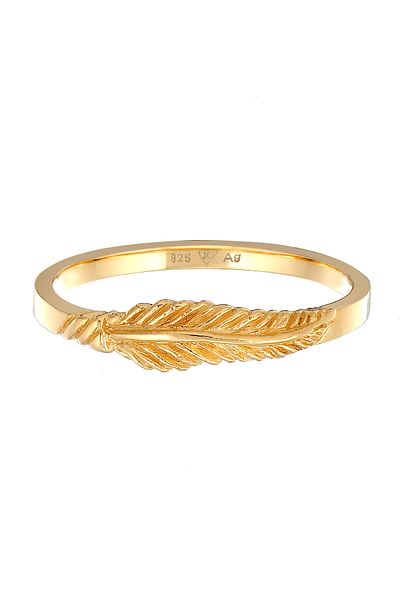 ELLI Ring Ladies Feather Boho Trend Festival In 925 Sterling Silver Gold Plated