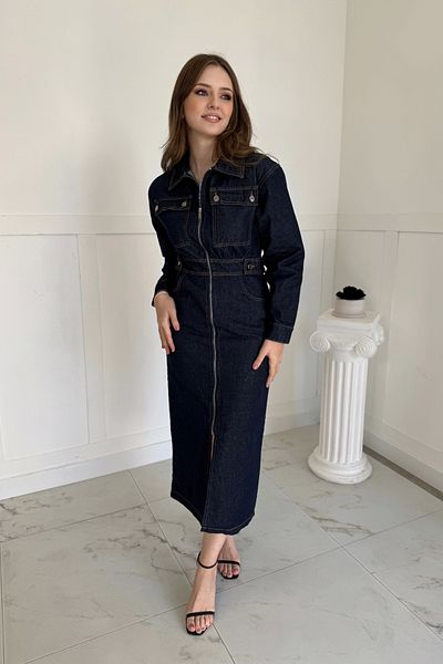 HELİS BUTİK Rochie midi din denim cu buzunar cu fermoar