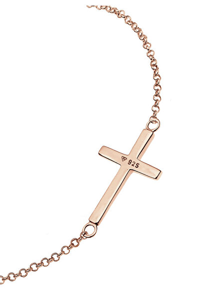 ELLI Dámský náramek s křížkem ve stříbrném 925, pozlacený růžovým zlatem