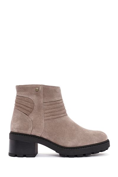 Derimod Women's Mink Zipper Thick Heeled Suede Leather Boots 24Wfd 237410
