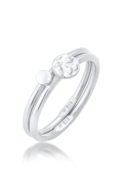 ELLI Inel Doamnelor Inele de stivuire Duo Circle Plate Basic Minimal Atemporal În argint 925