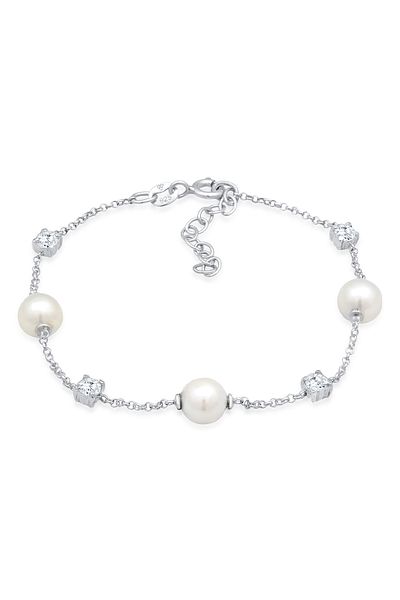 Nenalina Bracelet Ladies Classic Trend Pearls With Zirconia Crystals In 925 Sterling Silver