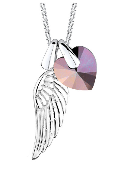 ELLI Dámský náhrdelník s přívěskem ve tvaru křídla a srdce z drahých krystalů ze sterlingového stříbra 925