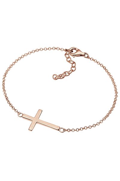 ELLI Damenarmband – 925er Sterlingsilber, rosévergoldet, Kreuz Glaube