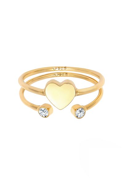 ELLI Ring Ladies Heart Crystal Stacking Ring Set In 925 Sterling Silver