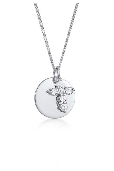 ELLI Colier Colier cu piatră pandantiv cruce pentru doamne Lanț cu zale fin zirconiu tăiat diamant alb 92