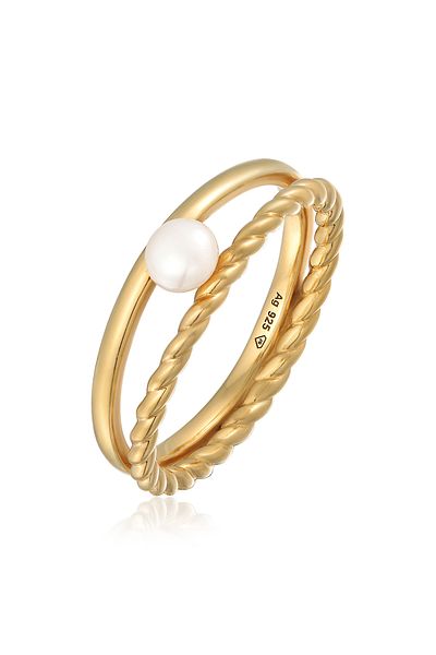 ELLI Ring Premium Ring Ladies Twisted Trend With Freshwater Cultured Pearl In 925 Sterling Silver Go