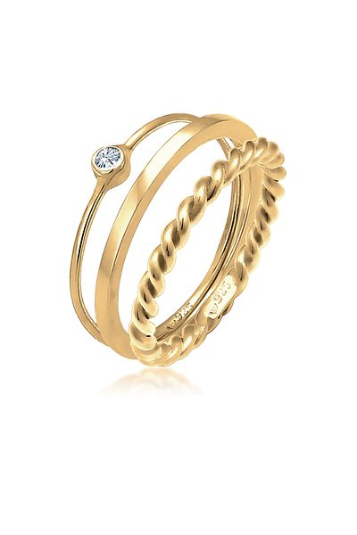 ELLI Set Inele Dama Solitaire Basic Rasucite Cu Cristal In Argint Sterling 925