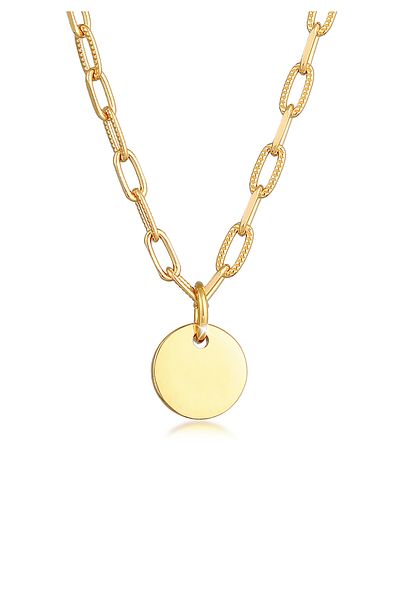 ELLI Halskette Damen Plättchen Anhänger Gliederkette Trend Basic aus 925 Sterling Silber