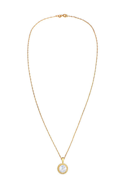 Nenalina Dámský kulatý náhrdelník s přívěskem, jednoduchý, boho styl, s měsíčním kamenem, ze sterlingového stříbra 925